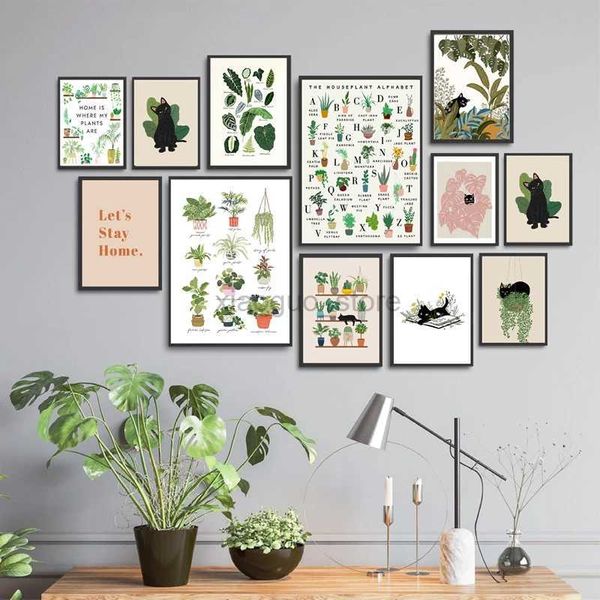 Adesivos de banheiro Planta casa pintura em tela pinturas botânicas internas na parede planta amante presente vintage cartaz floral impressão sala de estar decoração 240319