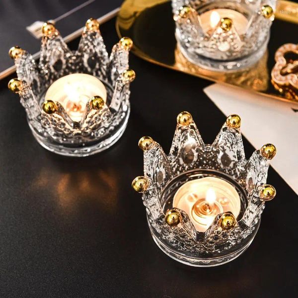 Portacandele 6 pezzi di lusso europeo in vetro trasparente lucido con corona candeliere moderno per la casa, decorazione per la tavola, ornamenti di nozze