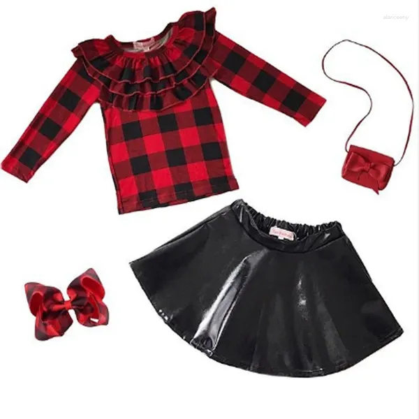 Conjuntos de roupas Emoção Mães Babygirl Vestido Redondo Pescoço Manga Longa Saia De Couro Preto Terno Crianças Queda Crianças Desgaste Meninas Roupas