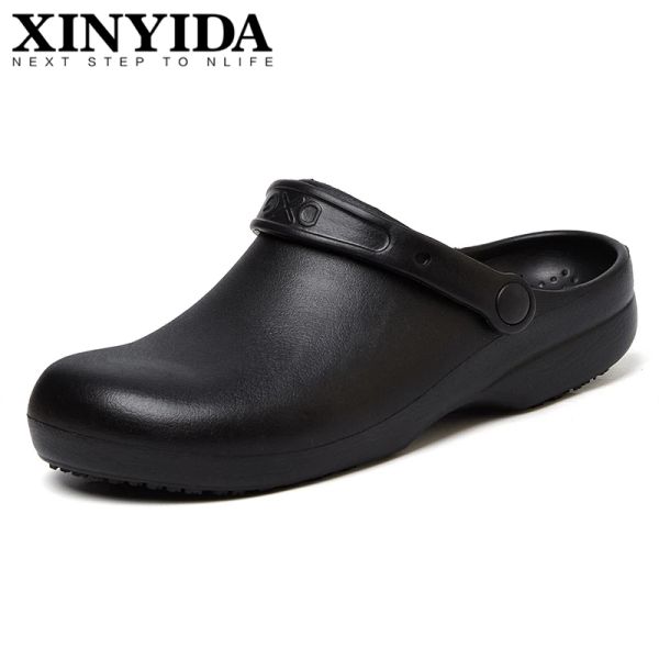 Sandálias Eva Sapatos de chef masculino masculino masculino sons de cozinha tênis de cozinha tênis de cozinha tênis de trabalho, jardim, sapatos de segurança à prova d'água preto