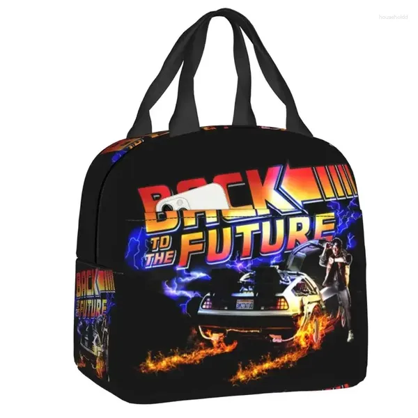 Sacos de armazenamento De volta para o futuro 1980 Filme isolado almoço saco impermeável Marty Mcfly Time Machine Cooler Térmico Bento Box Kids School