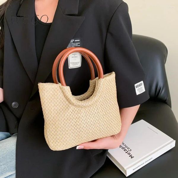 Bolsa feminina de palha de rattan, bolsa totes boêmia de verão, férias, praia, cesta de tecido crossbody