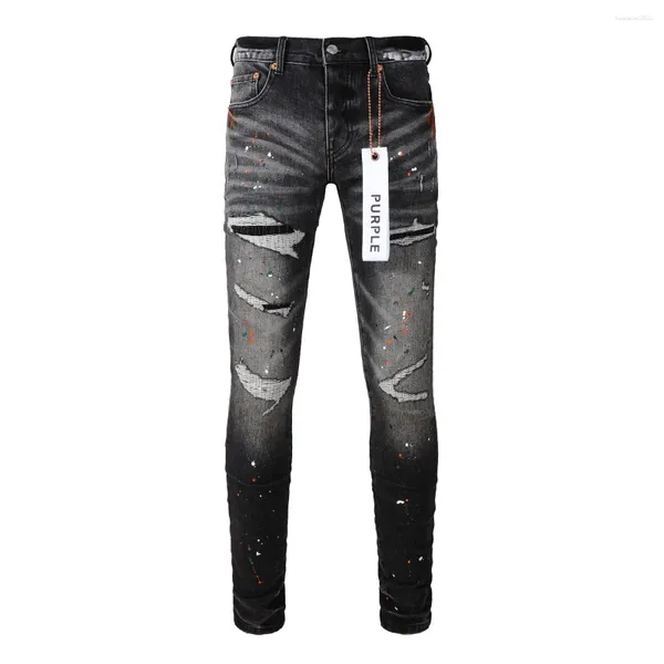 Calças femininas roxas marca jeans moda alta qualidade alta rua buraco preto reparação baixo convexo calças jeans apertadas 28-40 tamanho
