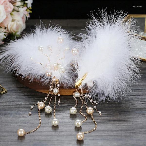 Decoração de festa 2 pc ins super fada pena branca grampo de cabelo headdress dança de casamento executar hairpin doce barrettes acessório