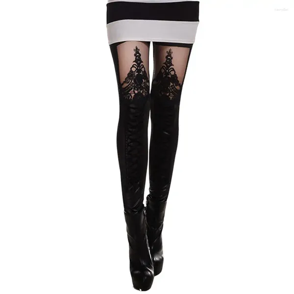 Damen Leggings Kunstleder Hose Cross Bandage Bleistift Sexy