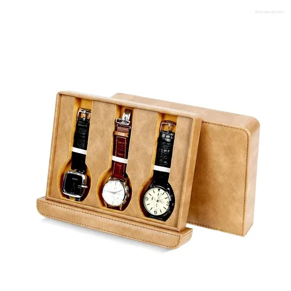 Caixas de relógio de couro caso rolo personalizado portátil luxo organizador caixa de armazenamento à prova de choque exibição surpresa presente