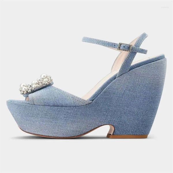 Sandali con strass da donna con plateau in tinta unita con fibbia quadrata Chaussures femminili lucide eleganti accoglienti scarpe sexy mature Femme