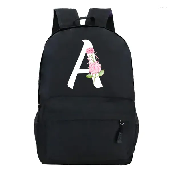 Mochila rosa com zíper do alfabeto A-Z sacos de estilo simples criança adulto saco estético das mulheres ao ar livre mochila