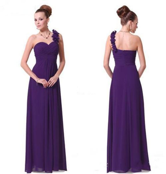 Abito generoso Abiti da damigella d'onore lunghi viola Aline Una spalla Cerimonia di nozze Abiti da donna Fiori Chiffon Damigella d'onore Vesti9830925