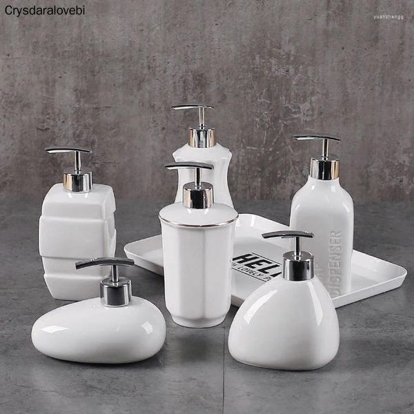 Sıvı Sabun Dispenser 340-500ml Saf Beyaz Seramik Emülsiyon Şişesi Ev El Şampuan Duş Jel El Dezenflek Kaçırmak