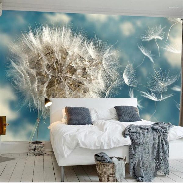 Wallpapers Wellyu Papier Peint Papel de Parede para Paredes 3 D Personalizado Luz Azul Dandelion Nórdico Minimalista TV Backdrop Behang