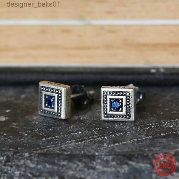 Stud Endn estilo gótico 925 prata esterlina retro quadrado azul zircão brincos para homens mulheres personalidade punk rock orelha jóias c24319