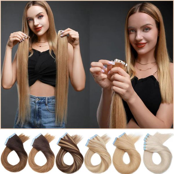 Extensões ricas escolhas 2.5 g/pc fita em extensões de cabelo humano em linha reta invisível trama de pele sem costura para mulheres fita em cabelo natural