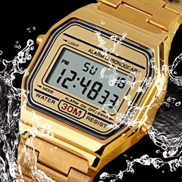 Relógios de pulso moda digital mens relógios f91w luxo aço inoxidável link relógio de pulso banda negócios eletrônico mulheres relógio reloj hombre 24319