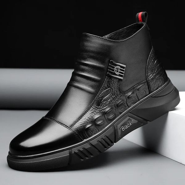 Stiefel Winterstiefel für Männer Knöchelstiefel Krokodile Muster gutaussehende modische schwarze hightop schuh britische Stil Ninja Plüsch Baumwollschuhe