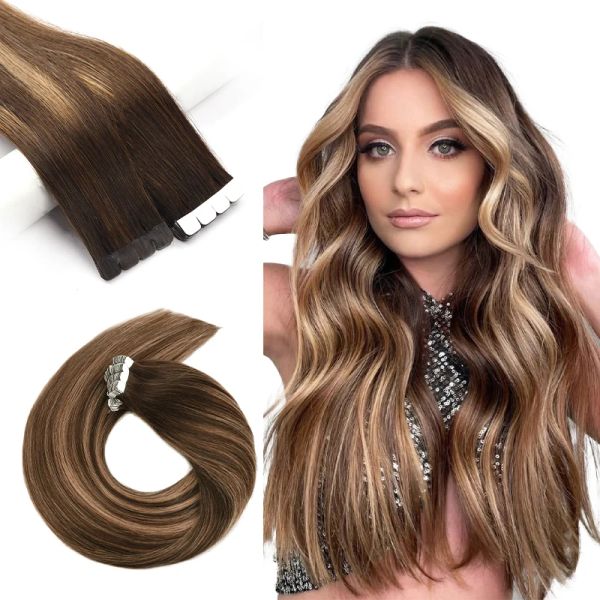 Extensions Neitsi Ombre Mini Tape In Echthaarverlängerungen Gerade selbstklebende Hauteinschlagfaden 100 % natürliches Echthaar 12