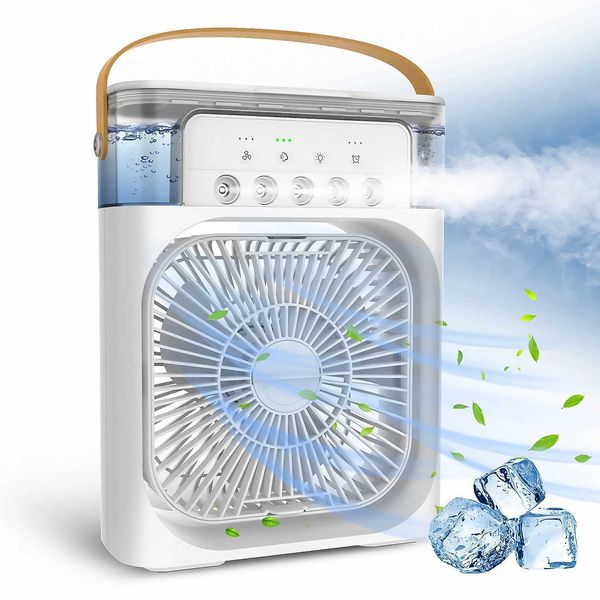 Elektrische Ventilatoren Elektrischer Ventilator Mini-Klimaanlage für Wasserkühlung im tragbaren Raumventilator 5 Desktop-USB-Spray 7-Farben-LED-Befeuchtungslampe 240319