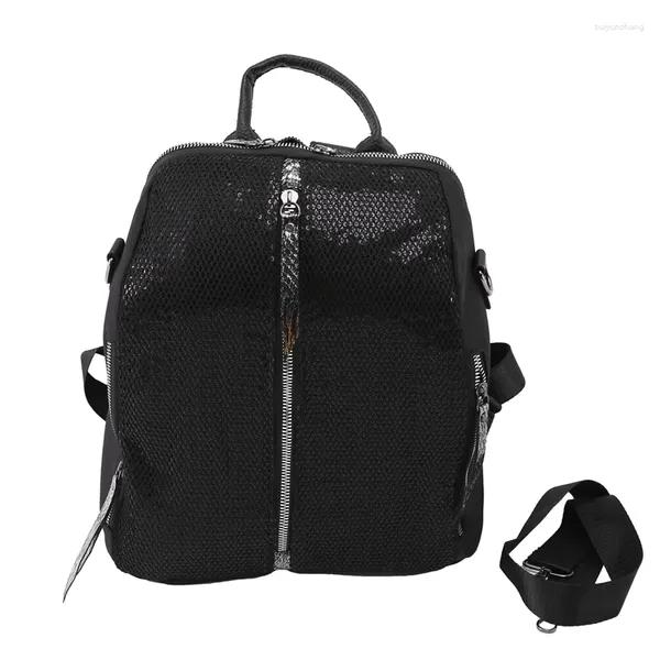 Sacos escolares coreano mochila de viagem casual estudante saco feminino nylon impermeável preto lantejoulas feminino