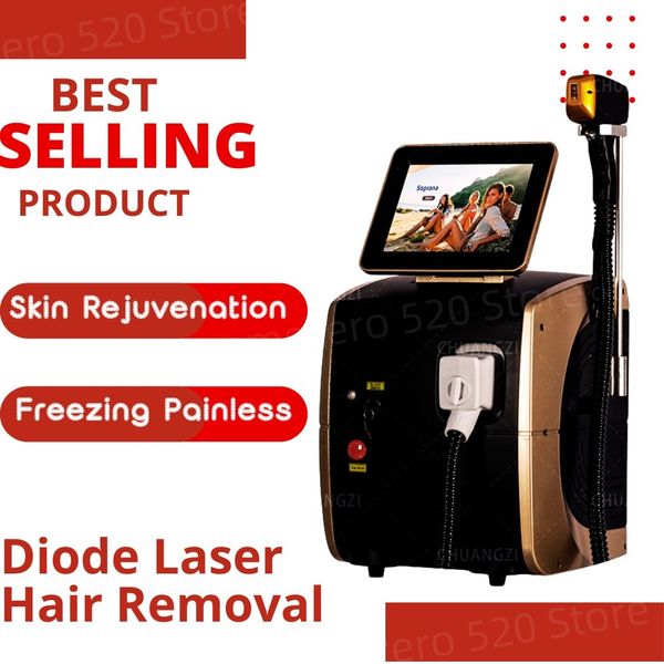 Máquina de remoção de pelos a laser de diodo 808nm 755 808 1064nm 3 comprimento de onda 2000W cabeça de resfriamento depilador a laser indolor