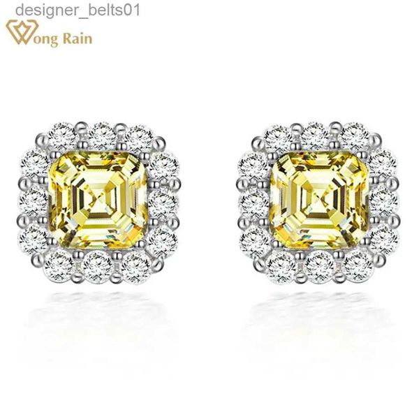 Stud Wong Rain 925 Sterling Silver Asscher Cut Lab Sphire Citrino High Caon Diamanti Gemstone Ear Studs Orecchini Fine JewelryC24319