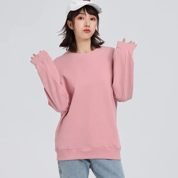 Kadın Hoodies 2024 Yaz ve Sonbahar Kadınlar O-Neck Polar Sweatshirts Beyaz Pembe Bayanlar Moda Uzun Kollu Giyim