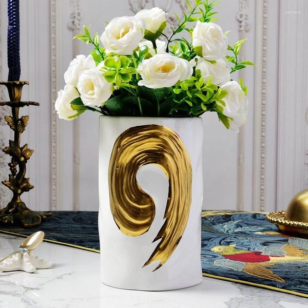 Vasi Vaso in ceramica bianca placcata oro Composizione floreale per matrimoni Tavolo da pranzo per soggiorno con contenitore idroponico di alta qualità