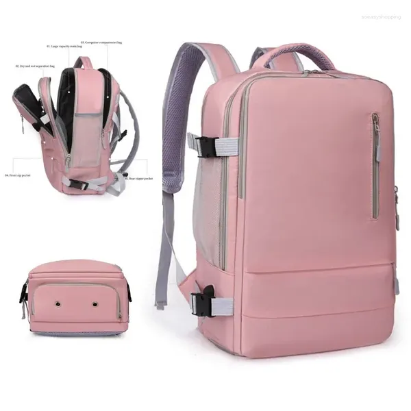 Mochila multifuncional bolsa de viagem feminina grande capacidade independente sapato bolso molhado e seco separado esportes casuais