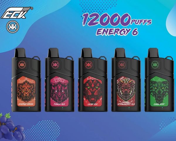 Energy Vape 12000 KK ECK 12000 Слойка 12k Одноразовая затяжка для вейпов 10000 Заправленные электронные сигареты Бары ECK Двойная сетчатая катушка 20 мл Емкость большая затяжка 9k 12k Огромный Vapo