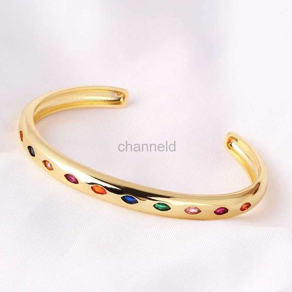 Bangle Novo Luxo Banhado A Ouro Zircônia Ajustável Mulheres Cristal Arco-íris Pulseiras 2023 240319