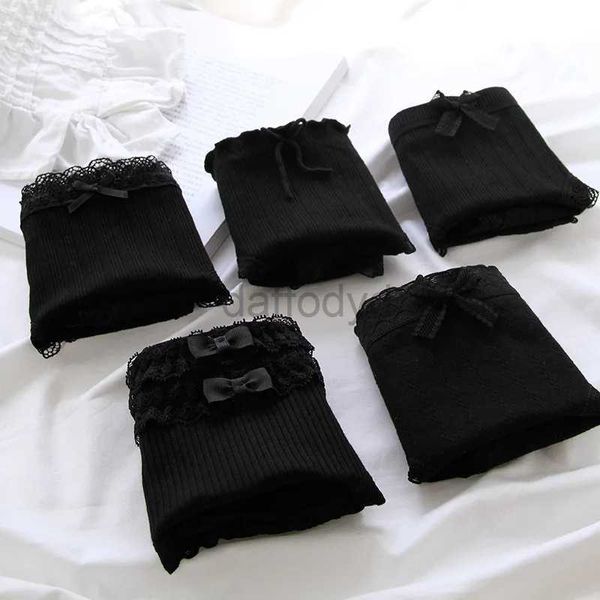 Kadın Panties 5 PCS/Set Pamuk Panties Seksi Dantelli Siyah Stil Kadınlar Pamuk Çamaşırı Kadın Kız Kılavuzları Şort Pantys Uçukları 24323