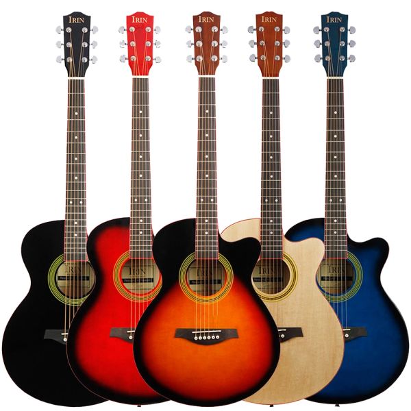 Cabide irin 40 polegadas guitarra acústica 6 cordas 21 trts bordo corporal guitarra guitarra com guitarra capo strap peças acessórios