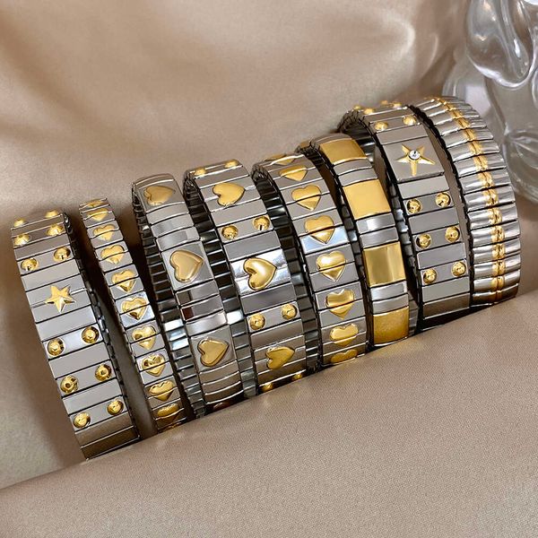 Винтажные браслеты из нержавеющей стали, классический эластичный браслет с сердечками для женщин, водонепроницаемые ювелирные изделия, подарки