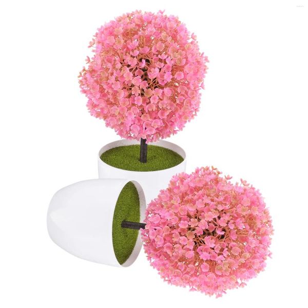 Flores decorativas 2 pçs planta simulada mesa em vaso falso bonsai ornamentos rosa plantas artificiais para decoração de casa interior