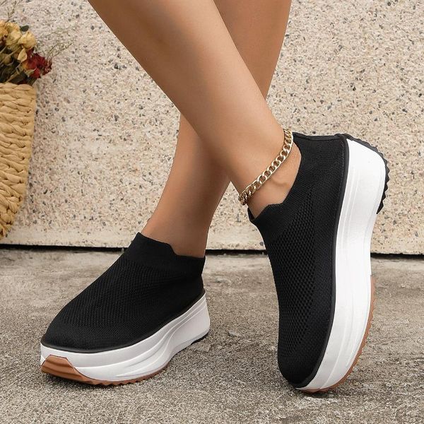 Casual Schuhe 2024 Herbst Runde Kopf Dicken Boden Designer Große Größe 35-43 Frauen Stiefel Stretch Stoff Sport Low-top frauen