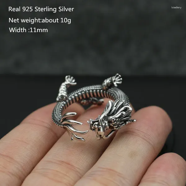 Cluster Anéis Buyee 925 Sterling Silver Anel Único Dedo Dragão Chinês Animal Para Homem Mulher Rock Punk Personalidade Fine Jewelry Círculo