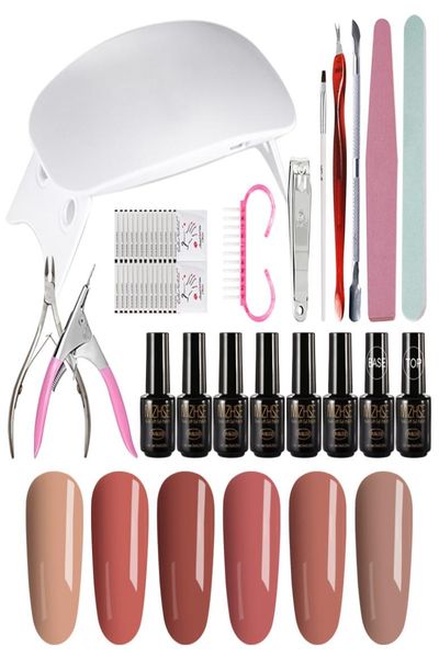 Mizhse Manikür Araçları Kiti 19pcslot Pro Nail Art Tools Set 6W Doğa Led Lambası UV Tırnak Kurutma Kitleri 6 Renk Jel DIY Tasarım4999829