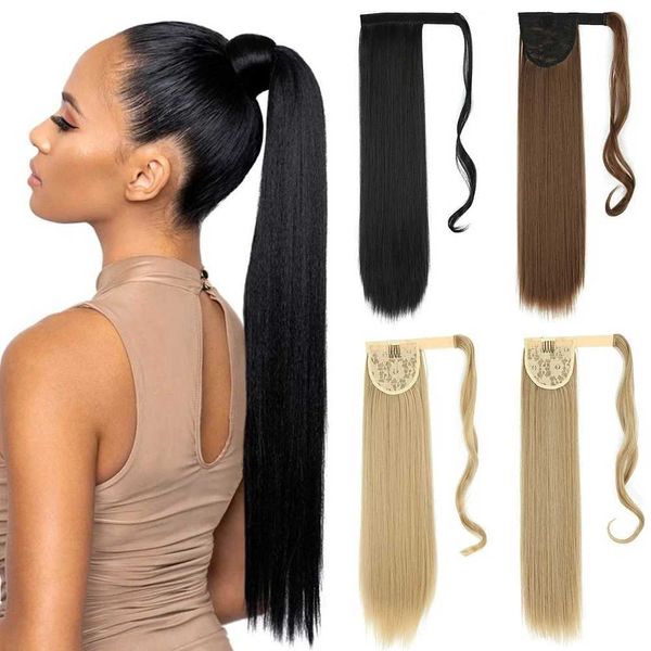 Perucas sintéticas peças de cabelo 23 polegadas fibra de cabelo sintético resistente ao calor cabelo encaracolado com rabo de cavalo cabelo falso chip-in cabelo rabo de cavalo 240328 240327