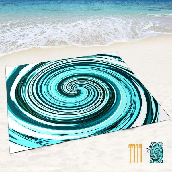 Coperta da spiaggia con turbinii di liquidi blu opaco Coperta da spiaggia impermeabile resistente alla sabbia, coperta da picnic all'aperto Tappetino da spiaggia portatile di grandi dimensioni per viaggi/campeggio/escursioni