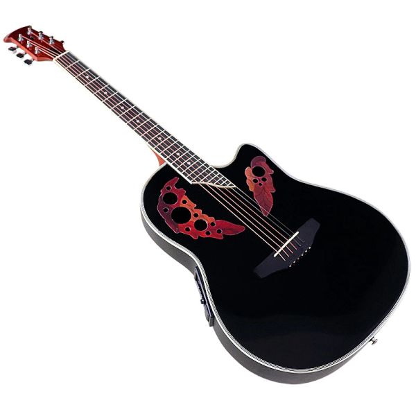 Guitarra acústica elétrica de madeira de abeto laminado, 6 cordas, modelo de ovação com parte traseira redonda, design cutaway de 41 espaços, guitarra folk