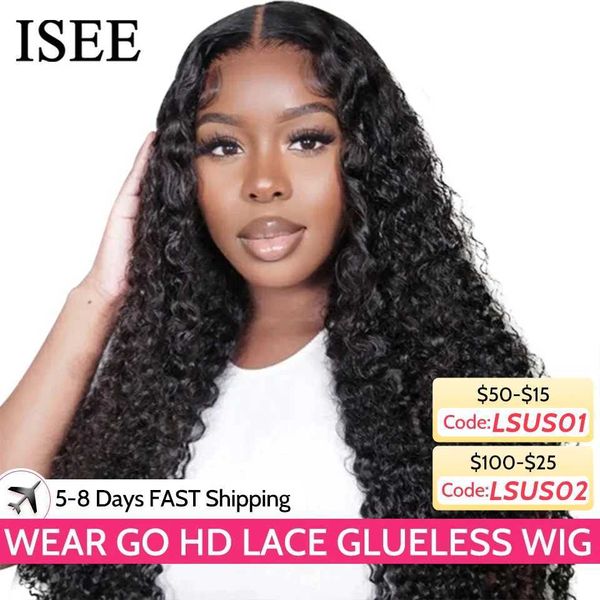 Синтетические парики Wear Go Бесклеевой парик ISEE HAIR Монгольские кудрявые вьющиеся 6x4 HD парики на шнуровке Готовые к ношению 13X4 Парик спереди с предварительно отбеленными узлами 240328 240327