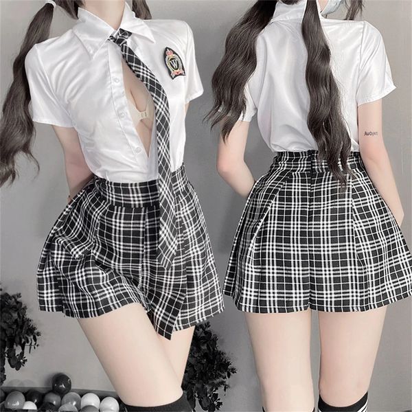 Sexy japonês cosplay anime traje feminino lingerie role play escola menina saia plissada uniforme sexo ternos mulher roupa interior erótica 240307