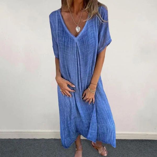 Freizeitkleider Damen Midikleid Bohemian Long Style V-Ausschnitt Sommer für weichen, atmungsaktiven Strand in mittlerer Wadenlänge