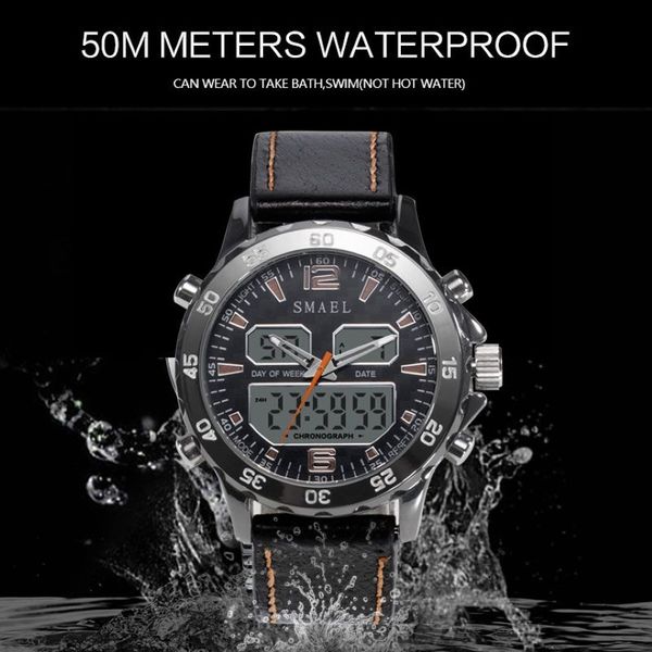 Sportuhren, wasserdicht, echte Dual-Display-Quarz-Armbanduhren, Cool Man Clock Fashion Smart Digital Watch LED Herren 1281207u