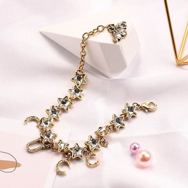 Designer de luxo marca carta pulseiras link corrente moda mulheres letras borlas pingente estrela cristal pulseira corrente aço selo jóias acessórios presentes