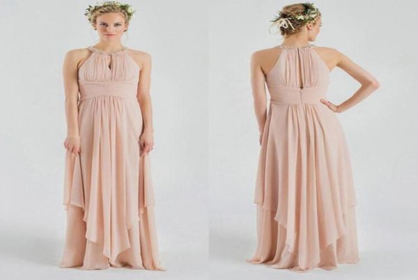 Assimétrico longo pérolas frisado jóia pescoço damas de honra vestidos formais ruched chiffon uma linha dama de honra praia festa de casamento vestido6939348