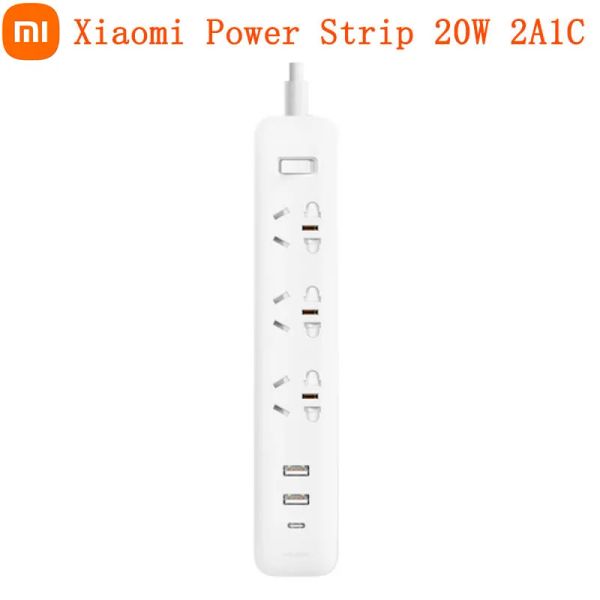 Controle Xiaomi Mijia MI Plug QC 3.0 20W Carregamento rápido Power Strip 3 soquetes 2 USBA 1 TypeC Plugue padrão Extensão de interface Chumbo 1.8m