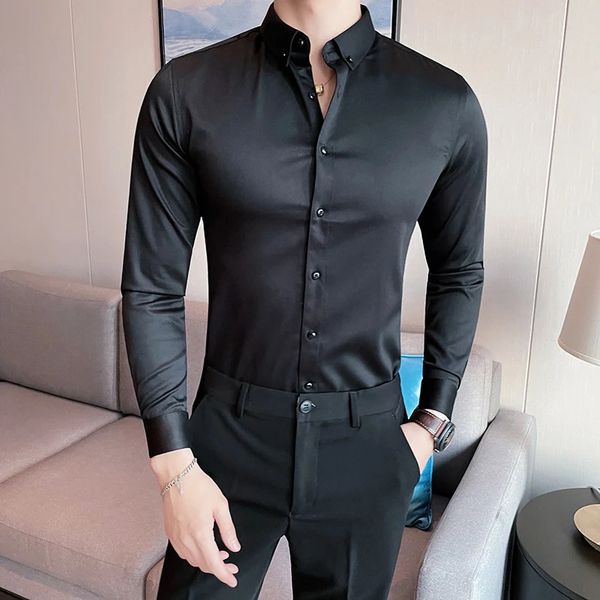 Camisas De Hombre Рабочая одежда Твердые рубашки с длинным рукавом для мужчин Одежда Slim Fit Формальные мужские классические рубашки Большой размер 5XL 240318