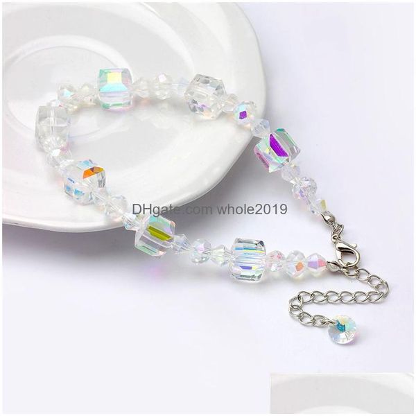 Charme pulseiras arco-íris frisado moda mulheres meninas personalidade colorf redondo quadrado cristal contas sier lagosta fechos jóias para gota dhk4p