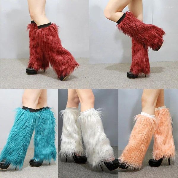 Frauen Socken Winter Solide Pelzigen Harajuku Leggings Stiefel Manschetten Abdeckungen Faux Pelz Kalb Party Kostüm Knie Hülse