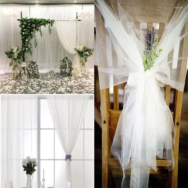 Decoração de festa 5/10m branco casamento tule rolo longo creme organza pano de fundo país diy chá de noiva arco cadeira faixas